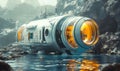 Underwater research station exploring deep-sea ecosystems with advanced robotics, technological exploration, 3D illustration
