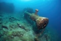 underwater rusted anchor from a sunken ship