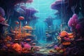 Underwater scene with coral reef and tropical fish. 3d illustration, AI Generated Royalty Free Stock Photo
