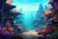 Underwater scene with corals and tropical fish. 3D rendering, Coral garden seascape and the underwater world, AI Generated Royalty Free Stock Photo