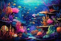 Underwater scene with corals and tropical fish. Underwater world, An underwater scene teeming with vibrant sea creatures, AI Royalty Free Stock Photo