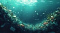 Underwater Scene Displaying Plastic Pollution and Marine Debris Crisis Royalty Free Stock Photo