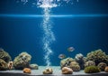 Underwater scene featuring a bubbling stream of air rising to the surface, surrounded by rocky Royalty Free Stock Photo