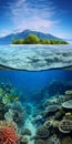 Contrasting Values: Underwater View Of Island And Reef