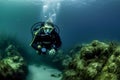 An underwater scene with a scuba diver Royalty Free Stock Photo