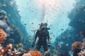 An underwater scene with a scuba diver Royalty Free Stock Photo