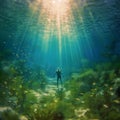 An underwater scene with a scuba diver Royalty Free Stock Photo