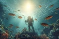 An underwater scene with a scuba diver Royalty Free Stock Photo