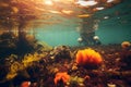 An underwater scene showing an oil spill contaminating the pristine waters, emphasizing the importance of responsible oil and gas