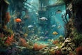 an underwater scene with a variety of exotic ornamental fish species