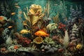 an underwater scene with a variety of exotic ornamental fish species