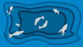 Underwater Sea Cave with Fishes, and Octopus. Paper Cut style Vector. Diving Concept. Ocean wildlife.