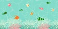 Underwater sea life ocean long banner background with coral reef