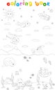 Underwater, sea, sky and space world. Coloring book