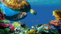 Underwater sea turtle swims Royalty Free Stock Photo