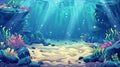 Underwater seabed with corals, seaweeds, stones and sand. Cartoon illustration of an ocean or aquarium floor with Royalty Free Stock Photo