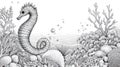 Seahorse coloring page, underwater world, ocean scenery Royalty Free Stock Photo