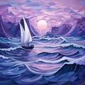 Lavender Cubism Sailing Yacht On Textured Background