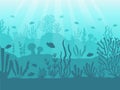 Underwater seascape. Ocean coral reef, deep sea bottom and swimming under water. Marine corals background vector