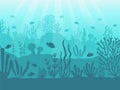 Underwater seascape. Ocean coral reef, deep sea bottom and swimming under water. Marine corals background vector illustration Royalty Free Stock Photo