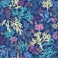 Underwater seaweed seamless pattern background