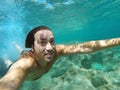 Underwater happy selfie tropical sea