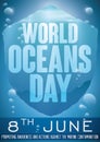 Underwater Shield with Greeting Message for World Oceans Day, Vector Illustration