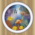 Underwater ship porthole tropical fish