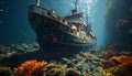 Underwater shipwreck reveals beauty in nature abandoned underwater journey generated by AI