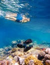 Underwater shoot of a young boy snorkeling in red sea Royalty Free Stock Photo