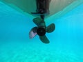 underwater shot of a propeller of a motor boat in the sea Royalty Free Stock Photo