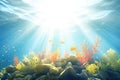 underwater shot of sun rays penetrating ocean surface