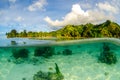 A split photography of Moorea island in Tahiti French Polynesia Royalty Free Stock Photo