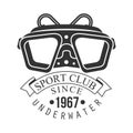 Underwater sport club since 1967 vintage logo. Black and white vector Illustration