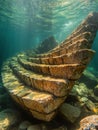 Underwater stone structure with steps in clear water creating a surreal submerged landscape view Royalty Free Stock Photo