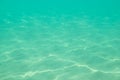 Underwater. Sun glare at the bottom of the sea. Waves underwater and rays of sunlight shining through. Deep turquoise blue sea. Royalty Free Stock Photo