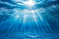 Underwater Sun Rays, Deep Water Sunlight, Under Sea Sunbeams Background, Blue Ocean Bottom