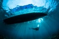 Underwater sunshine below the boat in Gorontalo, Indonesia. Royalty Free Stock Photo