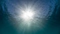 Underwater sunshine bottom view blue ocean Royalty Free Stock Photo