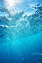 An underwater surface showing high water, waves and bubbles, in the style of clean lines, pure forms, fashwave Royalty Free Stock Photo