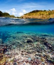 Underwater and surface split view in the tropics Royalty Free Stock Photo