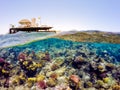 Underwater and surface split view in the tropics sea Royalty Free Stock Photo