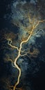 Underwater Tree: Dark Indigo And Gold Generative Art