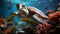 Underwater turtle swimming in nature multi colored reef generated by AI Royalty Free Stock Photo