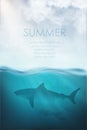Underwater vector with shark, diver and sea Royalty Free Stock Photo