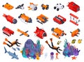 Underwater Vehicles Machines Equipment Isometric Isolated Icon Set