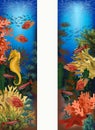 Underwater vertical banners with starfish and seahorse