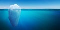 Underwater view on big iceberg floating in ocean. 3D rendered illustration