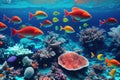 an underwater view of a colorful coral reef, generative ai Royalty Free Stock Photo