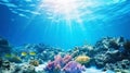 Underwater view of a colorful sea coral reef with fishes. Ocean ecosystem. Generative AI Royalty Free Stock Photo